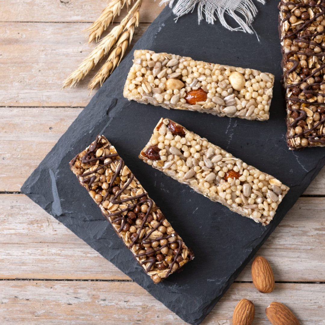 muesli bar on wooden table